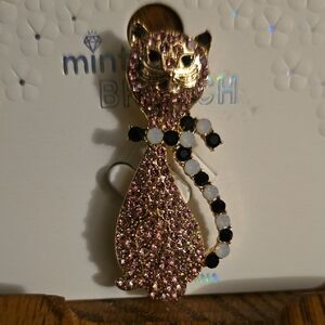 Pink and Gold Cat Brooch